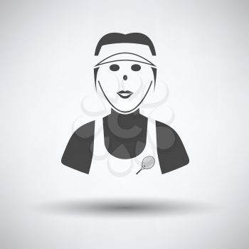 Tennis woman athlete head icon on gray background with round shadow. Vector illustration.