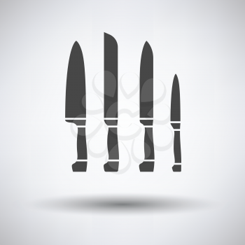 Kitchen knife set icon on gray background with round shadow. Vector illustration.