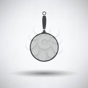 Kitchen colander icon on gray background with round shadow. Vector illustration.