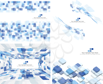 Set of 4 Checkered Abstract Backgrounds. Blue color.
