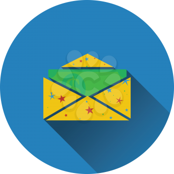 Birthday gift envelop icon with money  . Flat design. Vector illustration.
