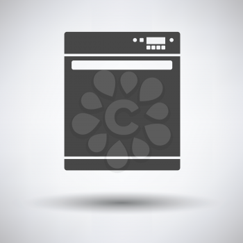 Kitchen dishwasher machine icon on gray background with round shadow. Vector illustration.