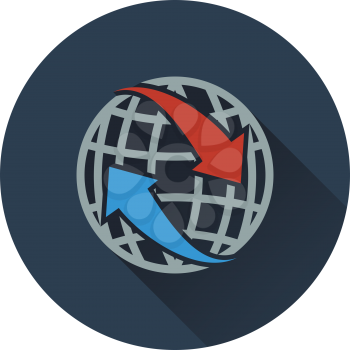 Icon of Globe with arrows. Flat design. Vector illustration.