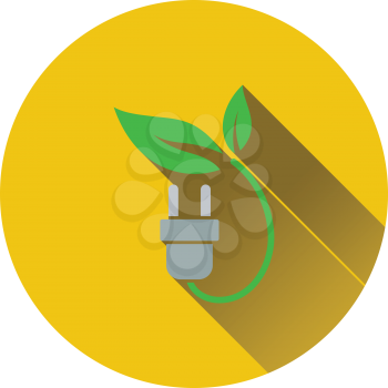 Electric plug with leaves icon. Flat design. Vector illustration.