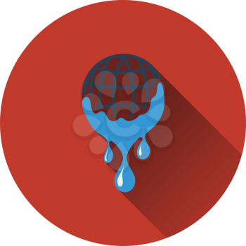 Planet with flowing down water icon. Flat design. Vector illustration.