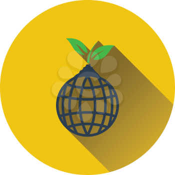 Planet with sprout icon. Flat design. Vector illustration.