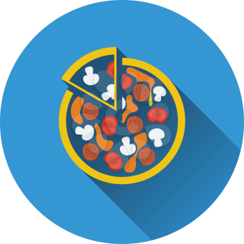 Pizza on plate icon. Flat design. Vector illustration.