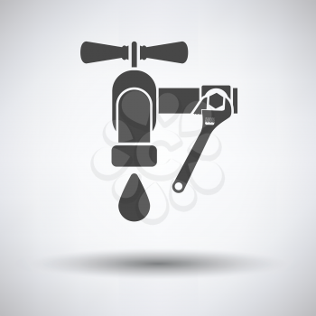 Icon of wrench and faucet on gray background with round shadow. Vector illustration.