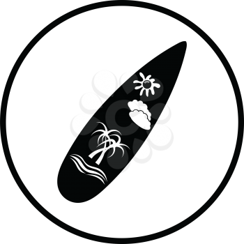 Surfboard icon. Thin circle design. Vector illustration.