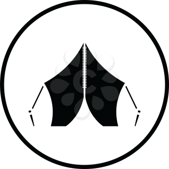 Touristic tent icon. Thin circle design. Vector illustration.
