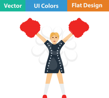 American football cheerleader girl icon. Flat color design. Vector illustration.