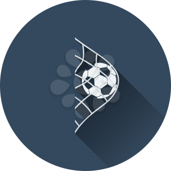 Icon of football ball in gate net. Flat color design. Vector illustration.