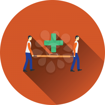 Icon of football medical staff carrying stretcher. Flat color design. Vector illustration.