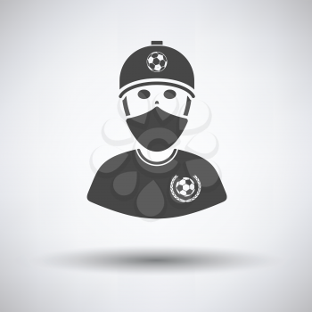 Football fan with covered  face by scarf icon on gray background, round shadow. Vector illustration.