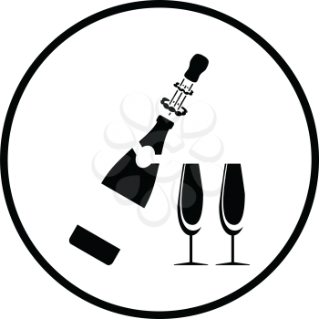 Party champagne and glass icon. Thin circle design. Vector illustration.
