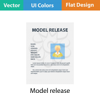 Icon of model release document. Flat color design. Vector illustration.