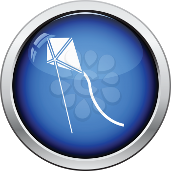 Kite in sky icon. Glossy button design. Vector illustration.