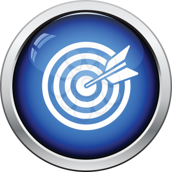 Target with dart in bulleye icon. Glossy button design. Vector illustration.