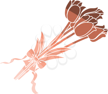 Tulips bouquet icon with tied bow. Flat color design. Vector illustration.