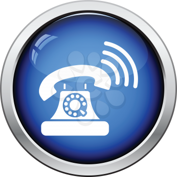Old telephone icon. Glossy button design. Vector illustration.