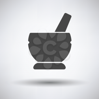 Mortar and pestel icon on gray background, round shadow. Vector illustration.