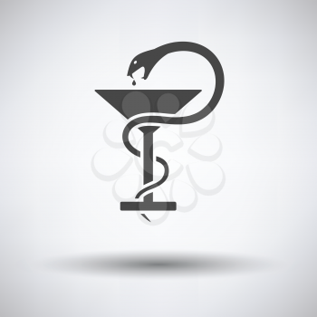 Medicine sign with snake and glass icon on gray background, round shadow. Vector illustration.