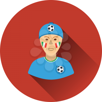 Football fan with painted face by italian flags icon. Flat color design. Vector illustration.