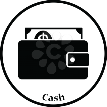 Wallet with cash icon. Thin circle design. Vector illustration.