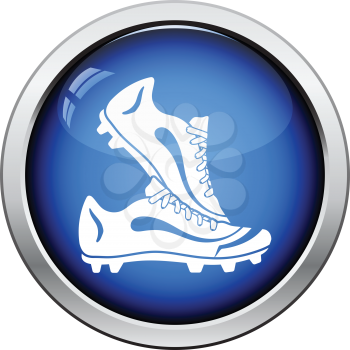 Icon of football boots. Glossy button design. Vector illustration.