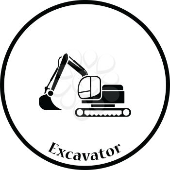 Icon of construction bulldozer. Thin circle design. Vector illustration.
