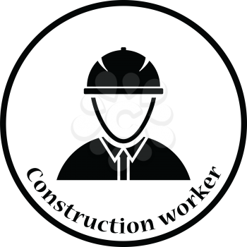 Icon of construction worker head in helmet. Thin circle design. Vector illustration.