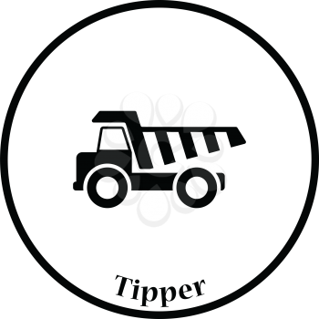 Icon of tipper. Thin circle design. Vector illustration.