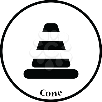 Icon of Traffic cone. Thin circle design. Vector illustration.