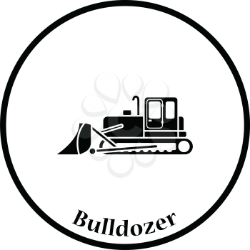 Icon of Construction bulldozer. Thin circle design. Vector illustration.
