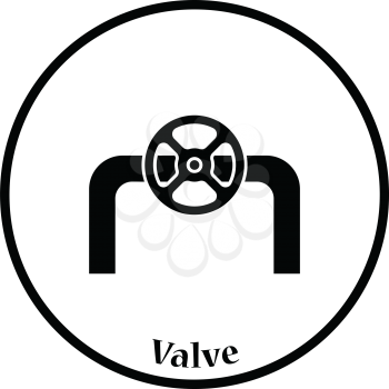 Icon of Pipe with valve. Thin circle design. Vector illustration.