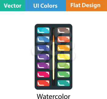 Watercolor paint-box icon. Flat color design. Vector illustration.
