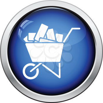 Icon of construction cart . Glossy button design. Vector illustration.