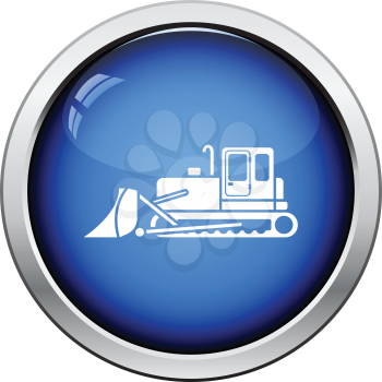 Icon of Construction bulldozer. Glossy button design. Vector illustration.