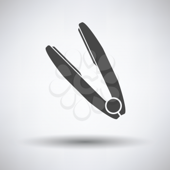 Hair straightener icon on gray background, round shadow. Vector illustration.
