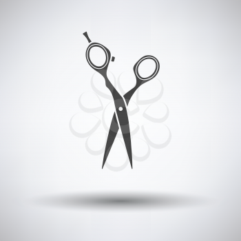 Hair scissors icon on gray background, round shadow. Vector illustration.
