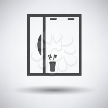 Bathroom mirror icon on gray background, round shadow. Vector illustration.