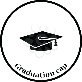 Icon of Graduation cap. Thin circle design. Vector illustration.