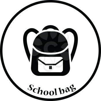 Icon of School rucksack. Thin circle design. Vector illustration.