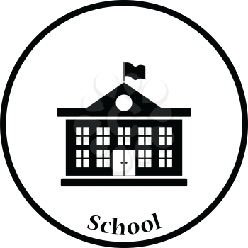 Icon of School building. Thin circle design. Vector illustration.