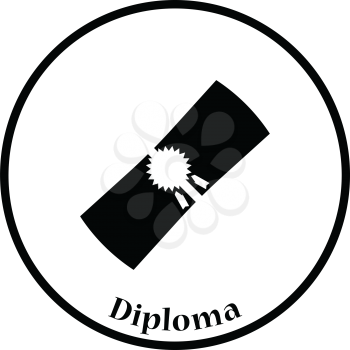 Icon of Diploma. Thin circle design. Vector illustration.