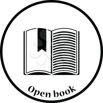 Icon of Open book with bookmark. Thin circle design. Vector illustration.