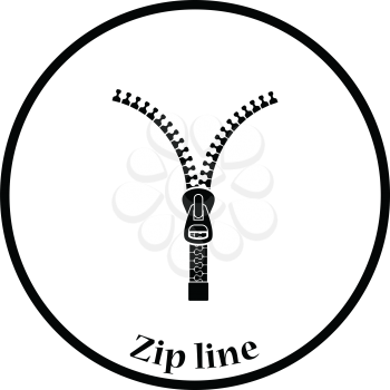 Sewing zip line icon. Thin circle design. Vector illustration.