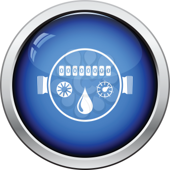 Water meter icon. Glossy button design. Vector illustration.