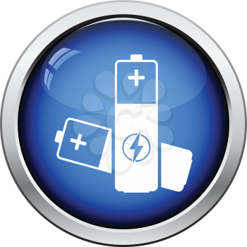 Electric battery icon. Glossy button design. Vector illustration.