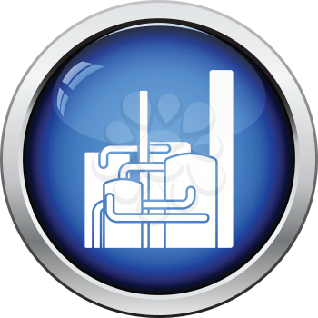 Chemical plant icon. Glossy button design. Vector illustration.